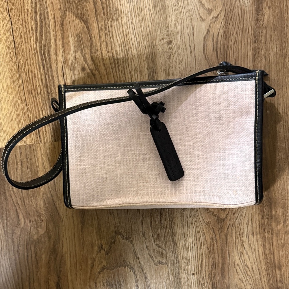 LAUREN RALPH LAUREN ladies, small canvas and leather handbag excellent condition